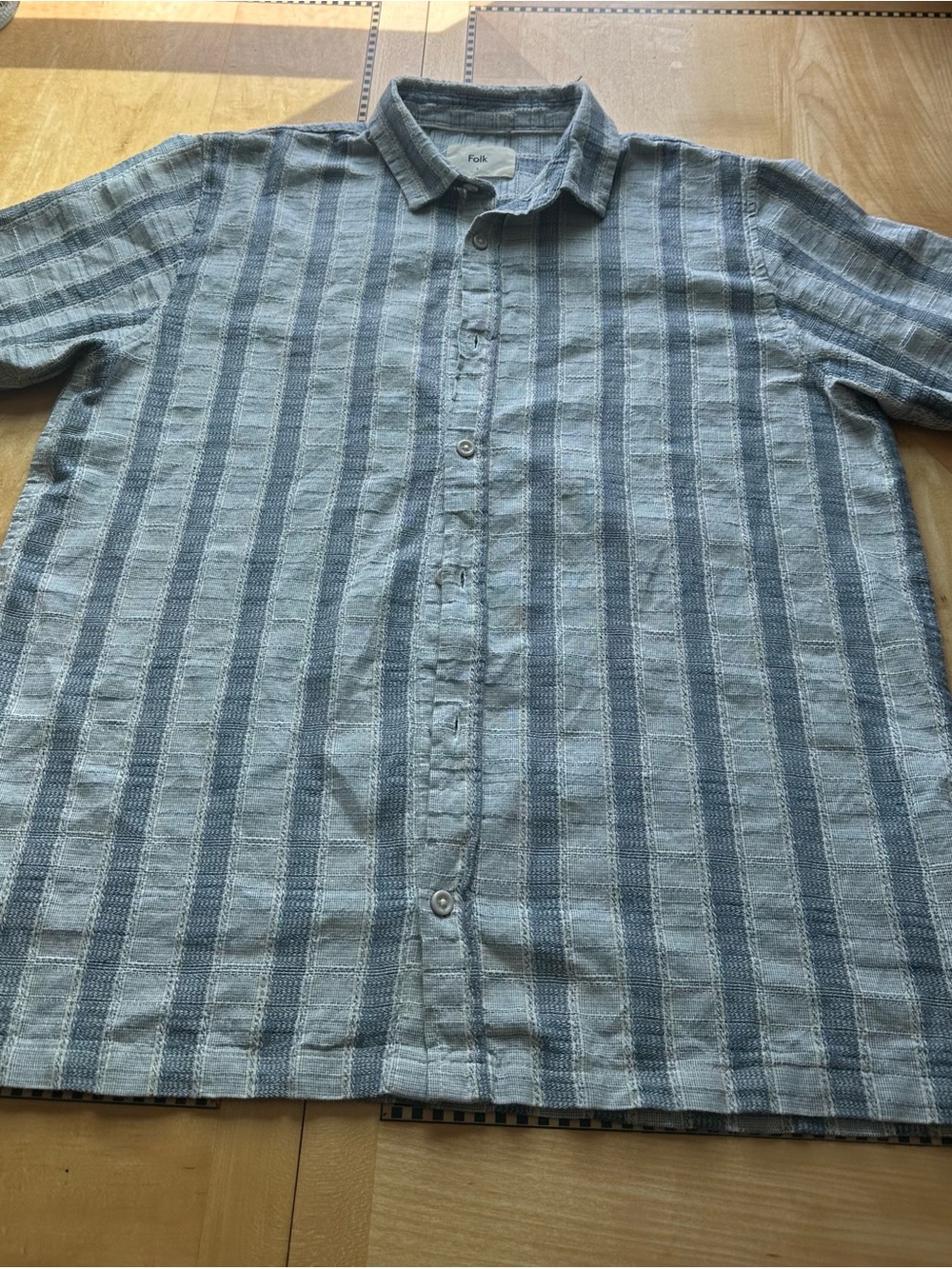Folk Light Blue & Gray Vertical Stripe Casual Button-Down Shirt